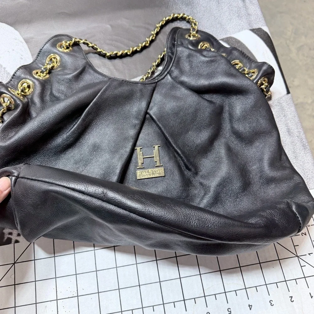 Halston Heritage Black Leather Chain Hobo Bag